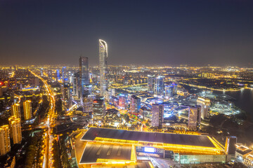 Stunning Nighttime Cityscape with Vibrant Lights and Skyline