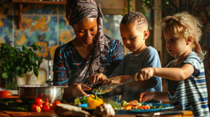 Teamwork in the Kitchen: Young Family Creates a Meal Together