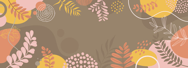 Design banner frame background .Colorful poster background vector illustration.Exotic plants, branches,art print for beauty, fashion and natural products,wellness, wedding and event.