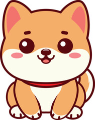 Cute animals vector sticker, funny, little, cute, shiba inu dog sitting, mascot cartoon character