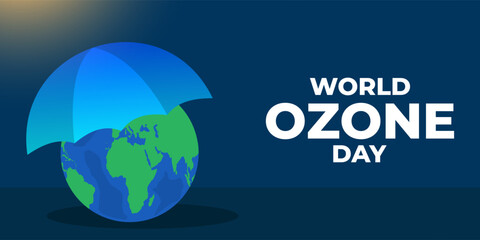 world ozone day horizontal banner illustration with umbrella