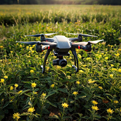 Iot smart agriculture industry 4.0 concept, drone in precision farm use for spray a water, fertilizer or chemical to the field, farm for growth a yields,crops, use for control, kill the bug or weed