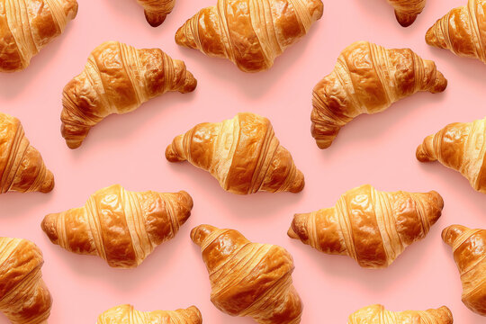 Seamless pattern of croissants on pink background