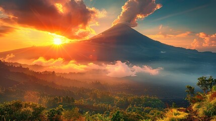 Sunrise Over a Majestic Volcano