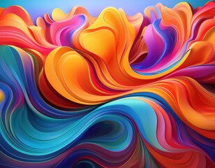 A colorful painting with a rainbow of colors and a wave-like pattern