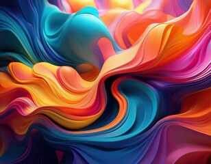 A colorful painting with a rainbow of colors and a wave-like pattern