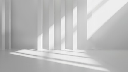 Obraz premium Striped light and shadow patterns on a white indoor architectural space, representing modern design and elegance