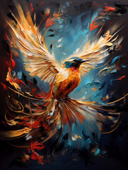 Beautiful tropical bird. Oil painting in impressionism style.