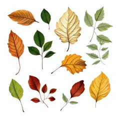 the ai generated image, Collection of Vibrant Fall Leaves in a Spectrum of Colors, isolated on