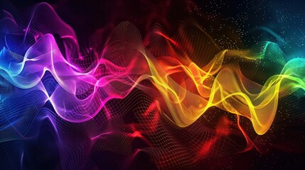 A digital representation of sound waves in vibrant colors, visualizing music as a dynamic abstract pattern. 32k, full ultra HD, high resolution