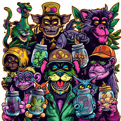 group of animals in graffiti