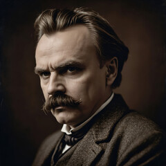 a man with a mustache and a black background Exploring Nietzsche's Complex Persona A Deep Dive into