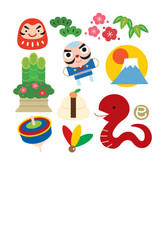 Fototapeta premium 2025年 巳年の縁起物 年賀状 /縦04・文字なし