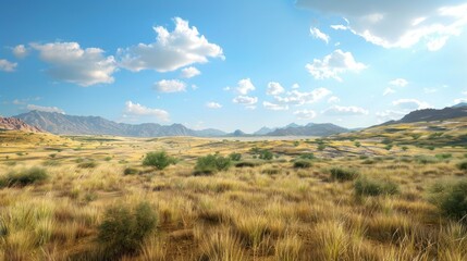 Summer vistas above arid grassy fields