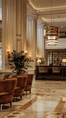  realistic high-resolution photo of luxury hotel, with detailed background