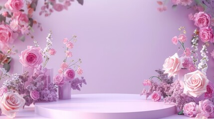 Podium background flower rose product pink 3d spring table beauty stand display nature white Garden...