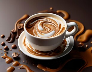 A swirl of white and brown colors with a blue and red swirl in the middle