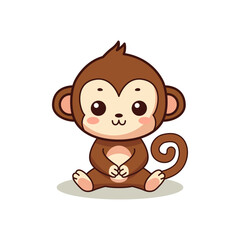 cute monkey sitting pose cartoon character vector illustration template design