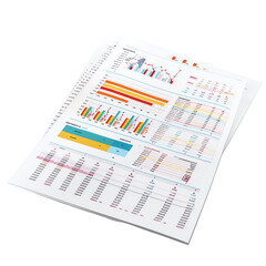 Obraz premium Colorful financial charts and graphs on a white paper showcasing business data analysis and performance metrics.