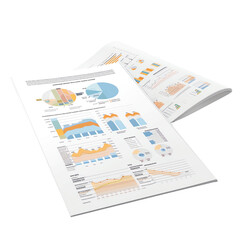 Open financial report with colorful graphs and charts, showing data analysis, business trends, and statistics. Ideal for corporate presentations.