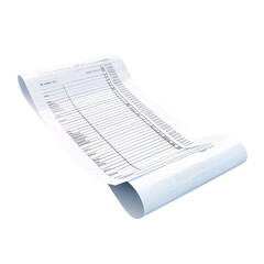 Rolled-up spreadsheet document with columns of data, perfect for financial or accounting themes in presentations or reports.