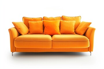 Fototapeta premium Orange sofa with orange pillow isolated on white background