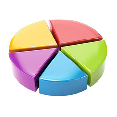 Obraz premium Colorful 3D pie chart graphic with five segments in different colors, perfect for business presentations and data visualization.