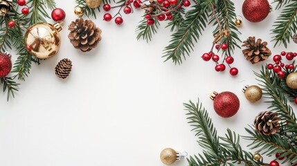 Holiday decorations on a white backdrop