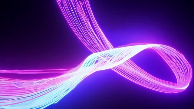 Ribbons of neon purple and pink weave together in a hypnotic pattern creating a sense of fluidity and motion.