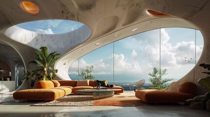 Obraz premium The house with the interior has the sky as the backdrop which is very beautiful