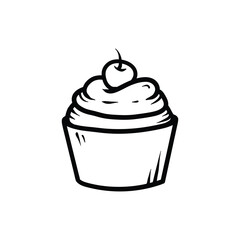 cupcake with cherry line art style sketch classic vintage design illustration