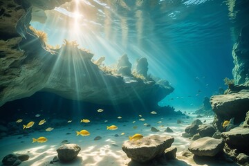 Obraz premium Stunning coral reef with sunlight filtering through.