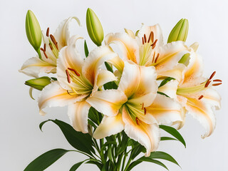 Fototapeta premium bouquet of beautiful blooming lilies isolated on white background 