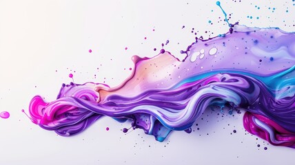 Abstract Colorful Paint Splash on White Background, Vivid Purple and Pink Fluid Art, Creative Artistic Expression