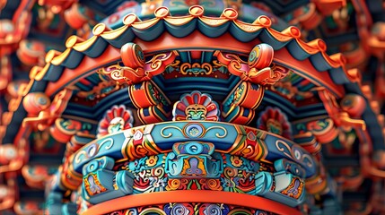 Obraz premium Close up of a prayer wheel, with intricate designs and colorful ribbons. Cartoon illustrations vectors