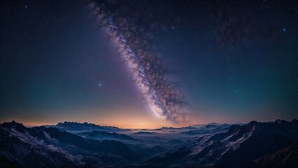 Fototapeta premium Milky Way Over Majestic Mountains: A breathtaking panorama of the Milky Way Galaxy, stretching across a star-filled night sky above a majestic mountain range, evoking a sense of awe and wonder. 