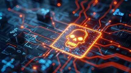 Cybersecurity Threat Warning on Circuit Board