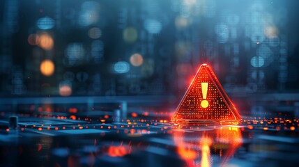 Digital Warning Alert on High-Tech Background