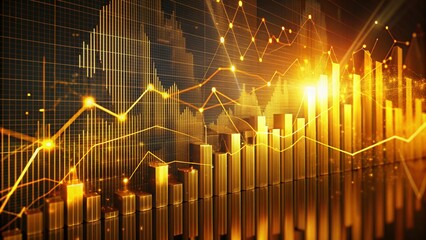 Golden Growth: A digital representation of a city skyline with a dramatic golden glow and dynamic lines, suggesting rapid economic growth and prosperity.  