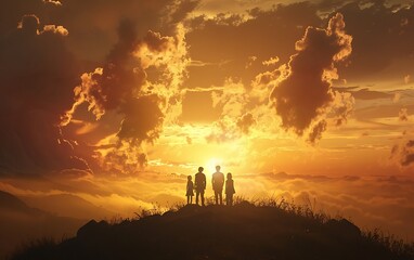 Family Silhouettes Witnessing a Golden Sunset