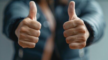 Man giving thumbs up with two hands, close-up showing expression of appreciation