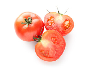 Fresh red tomatoes on white background