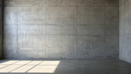 Empty room with cement flooring, gray room cement or concrete wall texture background and sun light