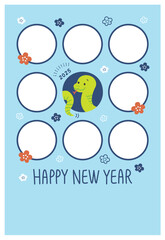 年賀状　2025年　令和七年　巳年　蛇 　写真　フォトフレーム　かわいい