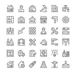 Construction icons set. Vector line icons. Black outline stroke symbols