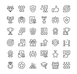 Achievement icons set. Vector line icons. Black outline stroke symbols