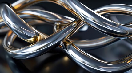 abstract representation of a merger, with intertwining silver and gold metallic wires on a sleek, dark background