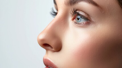 Fototapeta premium Beautiful woman's nose with a delicate, well-defined contour and radiant complexion, capturing natural beauty