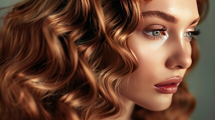 Fototapeta premium Glamorous Hollywood curls for women with voluminous, glossy waves, reminiscent of classic movie star glamour