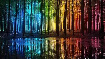 Obraz premium A forest with trees made of glass reflecting vibrant colors